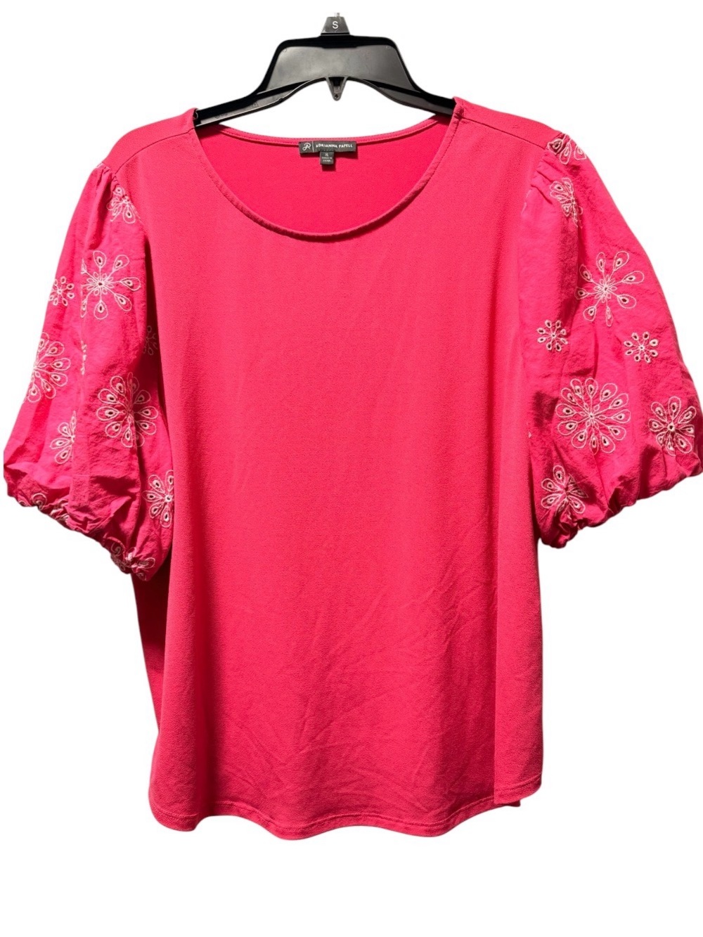 Adrianna Papell Pink Embroidered Puff Sleeve Top XL - Picture 2 of 6